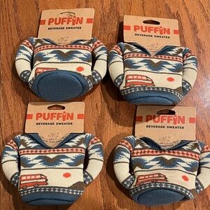 Four Puffin Beverage Sweaters Koozies
